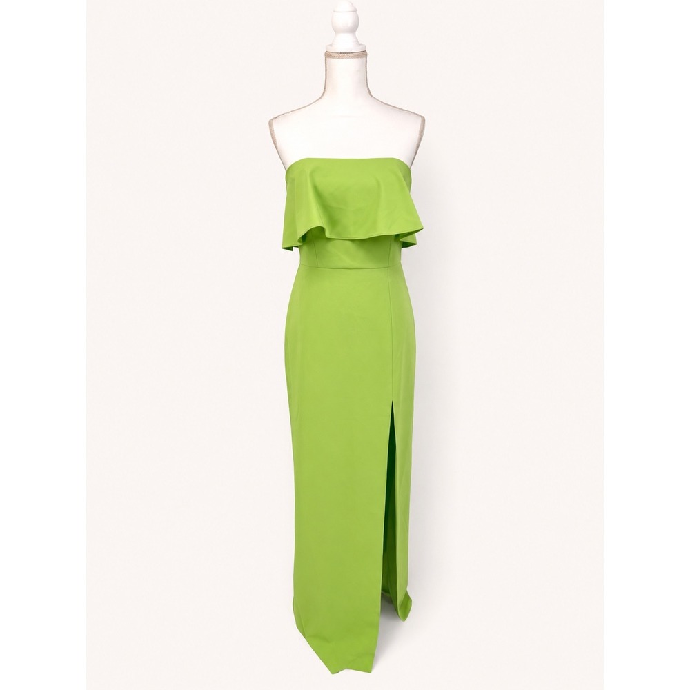 Aidan Mattox $220 Women 8 Strapless Dress Popover Gown Lime Green Slit Bright
